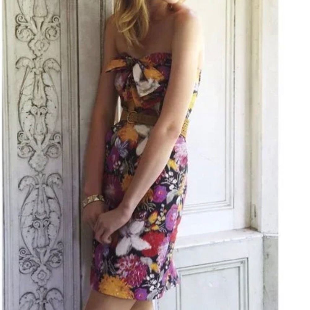 ANTHROPOLOGIE MOULINETTE SOEURS Tropica Floral Strapless Dress Size 0